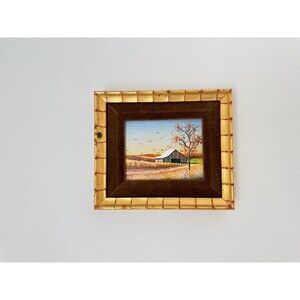 Vintage Signed Small Oil Painting Art Wall Hanging Framed Velvet Matte Artwork